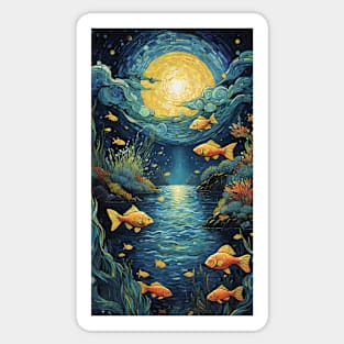 Starry Night Seascape: Van Gogh-Inspired Oceanic Symphony Sticker